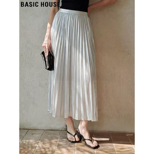 薄款 百家好复古金丝绒百褶裙女春季 高腰垂坠感半身裙 House Basic