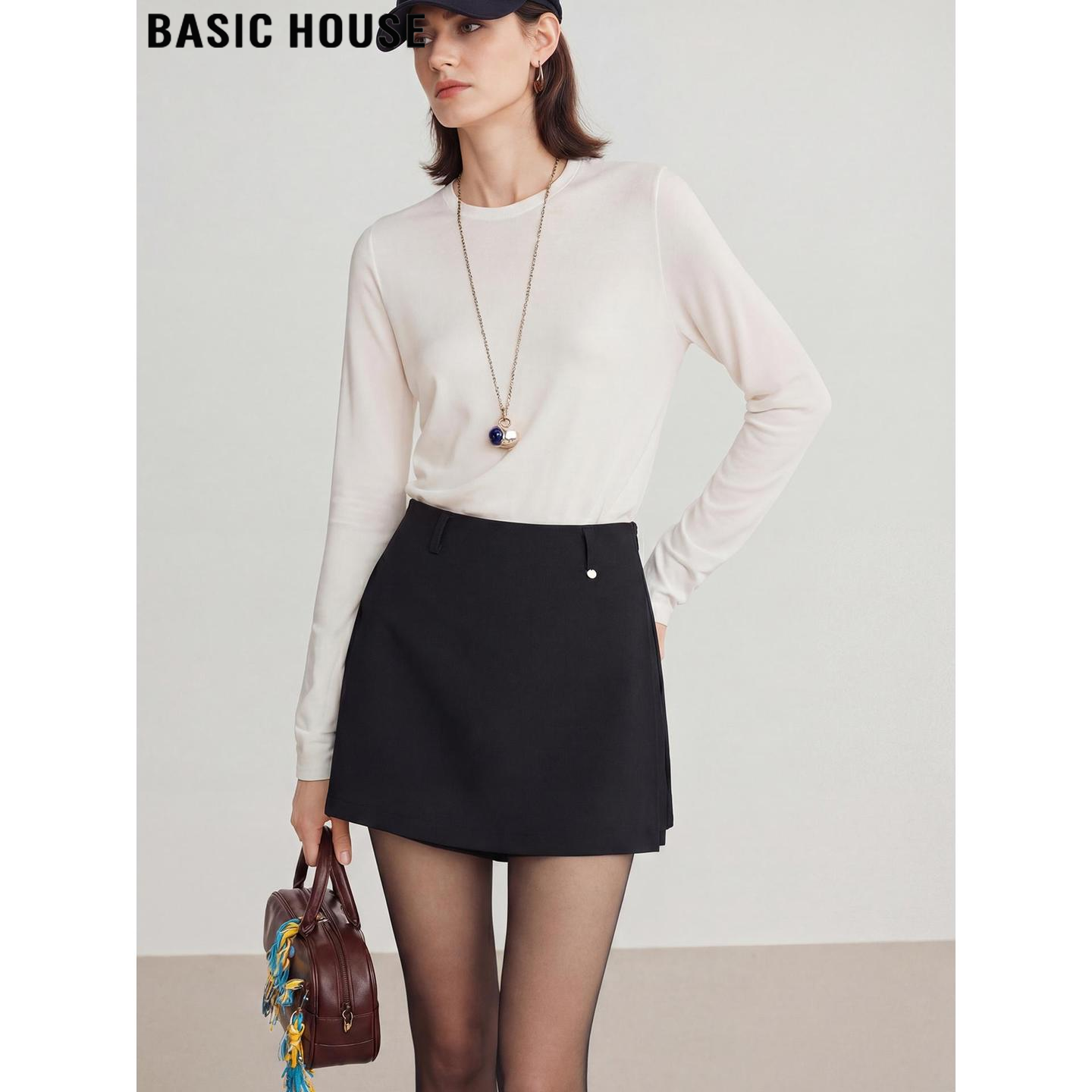 Basic House/百家好开叉西装裤裙女2026春季新款高腰A字半身裙,女装/女士精品,短裤,淘宝优惠券,粉丝福利购,淘宝优惠卷