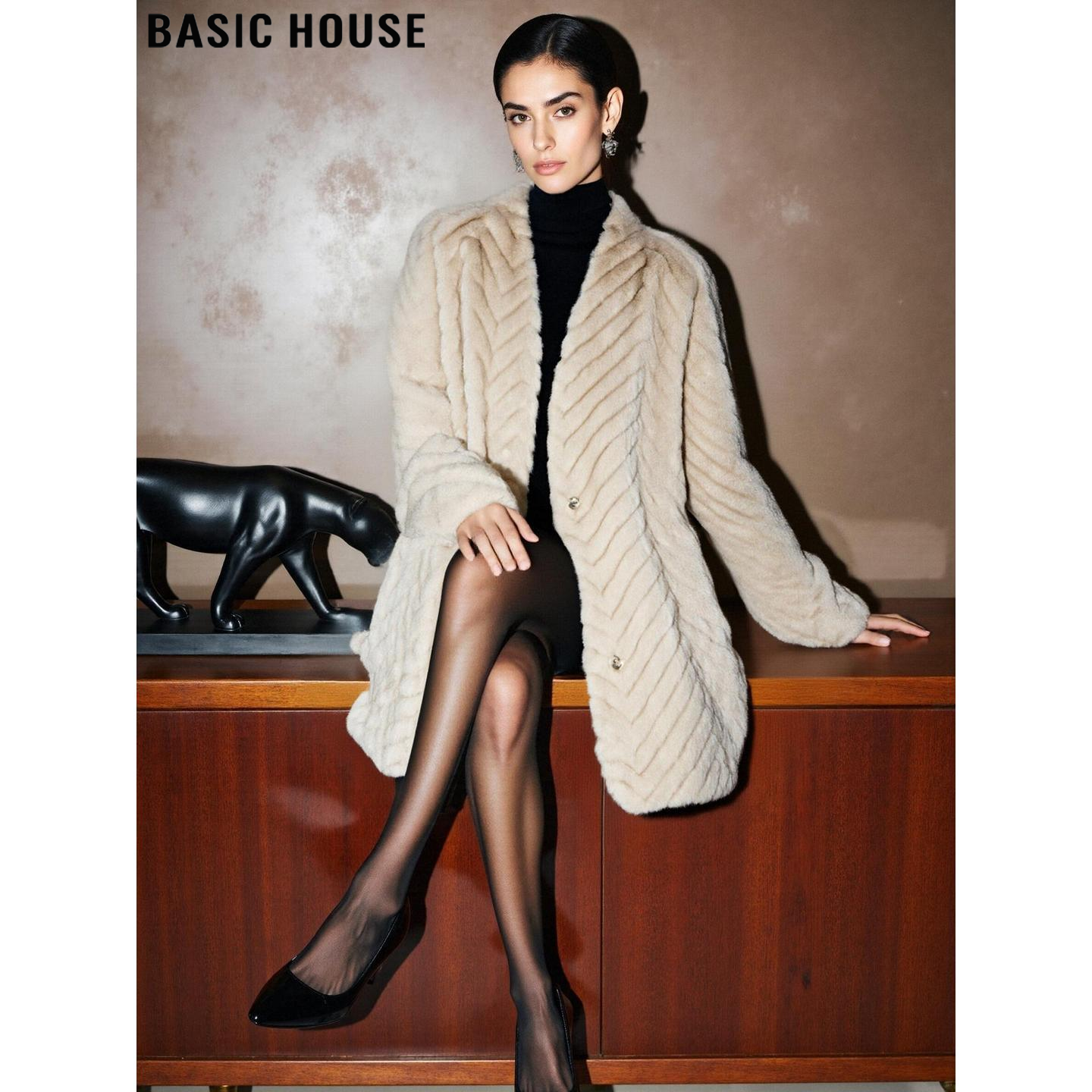 百家好高级感人字纹环保皮草大衣