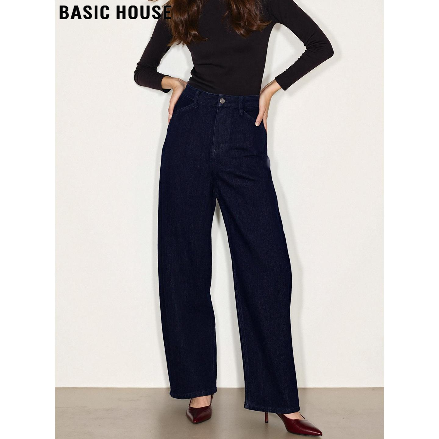 Basic House/百家好复古高腰弯刀牛仔裤女2025冬季遮胯显瘦阔腿裤,女装/女士精品,休闲裤,淘宝优惠券,粉丝福利购,淘宝优惠卷