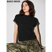 House 百家好黑色烫钻针织短袖 T恤女2026夏季 Basic 新款 圆领上衣