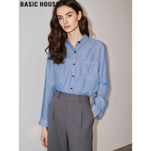 新款 Basic 女2026春季 百家好高知穿搭蓝色条纹衬衫 叠穿衬衣 House