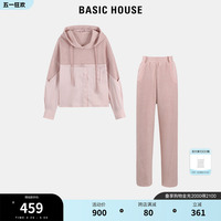 Basic House/百家好慵懒风拼接减龄时尚气质连帽卫衣阔腿裤套装女