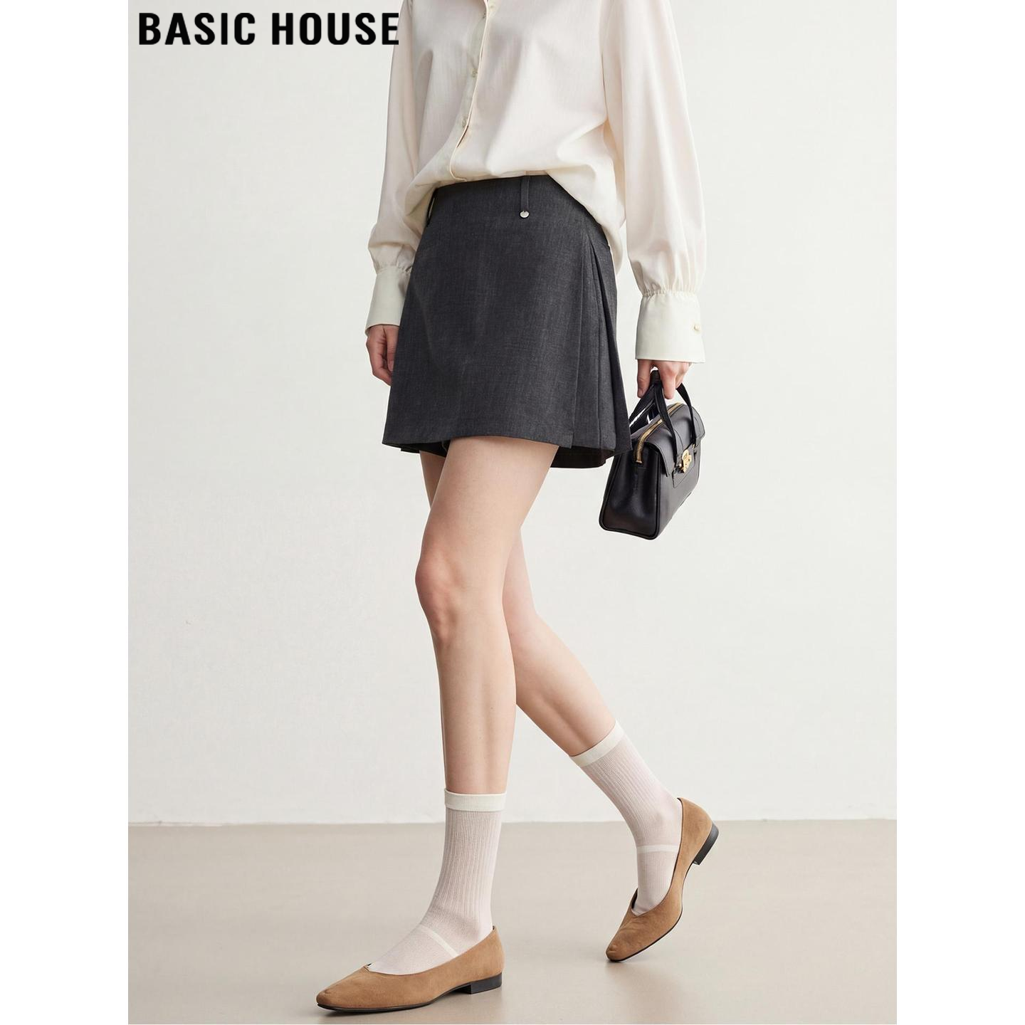 Basic House/百家好侧开叉西装裤裙女2026春季新款高腰A字短裙子,女装/女士精品,短裤,淘宝优惠券,粉丝福利购,淘宝优惠卷