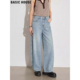 高腰宽松弯刀拖地裤 Basic 女春季 百家好复古蓝色阔腿牛仔裤 House