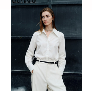 气质白色长袖 百家好法式 衬衫 女2026春季 翻领衬衣 Basic 新款 House