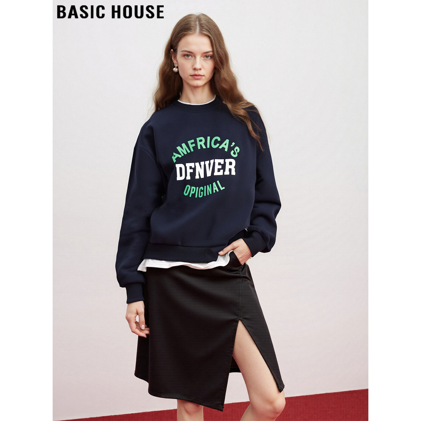 百家好美式圆领卫衣印花宽松外套