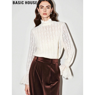 喇叭袖 Basic 新款 百家好米色蕾丝镂空T恤女士2026春季 上衣 House