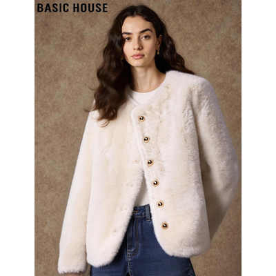 百家好气质名媛白色圆领环保皮草