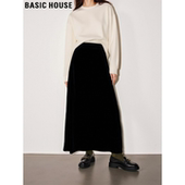 House 百家好黑色丝绒半身裙女士2026春季 新款 Basic 大码 胖MM长裙