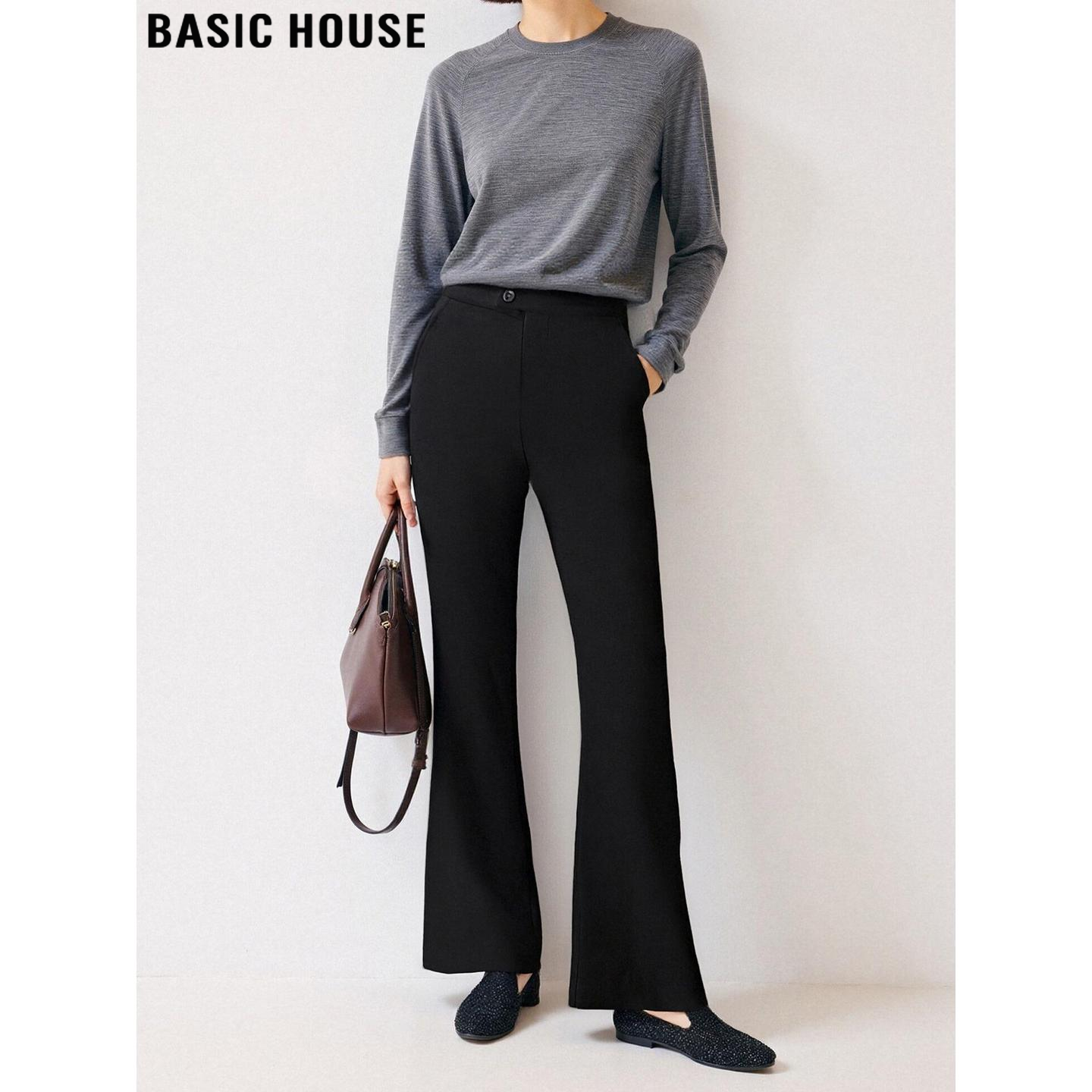 黑色微喇毛呢西装裤高腰喇叭长裤