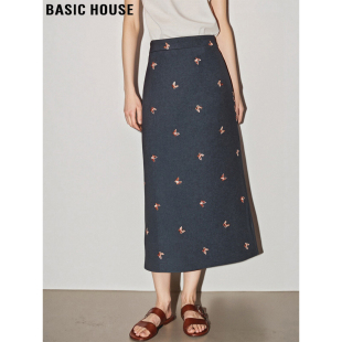 裙女2026春季 Basic 蝴蝶灰色西装 百家好法式 高腰直筒半身裙 House