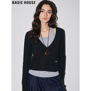 House 美式 百家好撞色假两件挂脖针织衫 新款 上衣 女2026春季 Basic