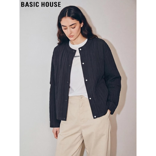Basic House/百家好黑色棒球服外套女士2026春季新款休闲夹克开衫