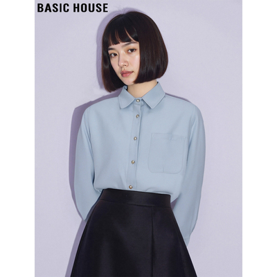 百家好法式蓝色衬衫女POLO领内搭