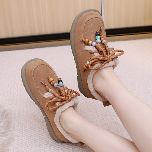 真皮毛毛鞋女加绒勃肯棉鞋