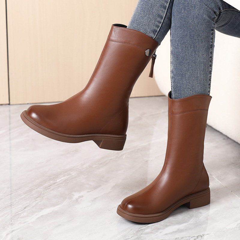 全牛皮靴子简约大气显瘦