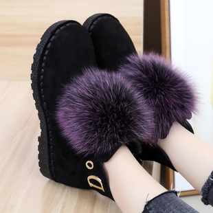 真皮雪地靴女款冬季女鞋加绒加厚短靴狐狸毛棉鞋防滑软底大码女靴