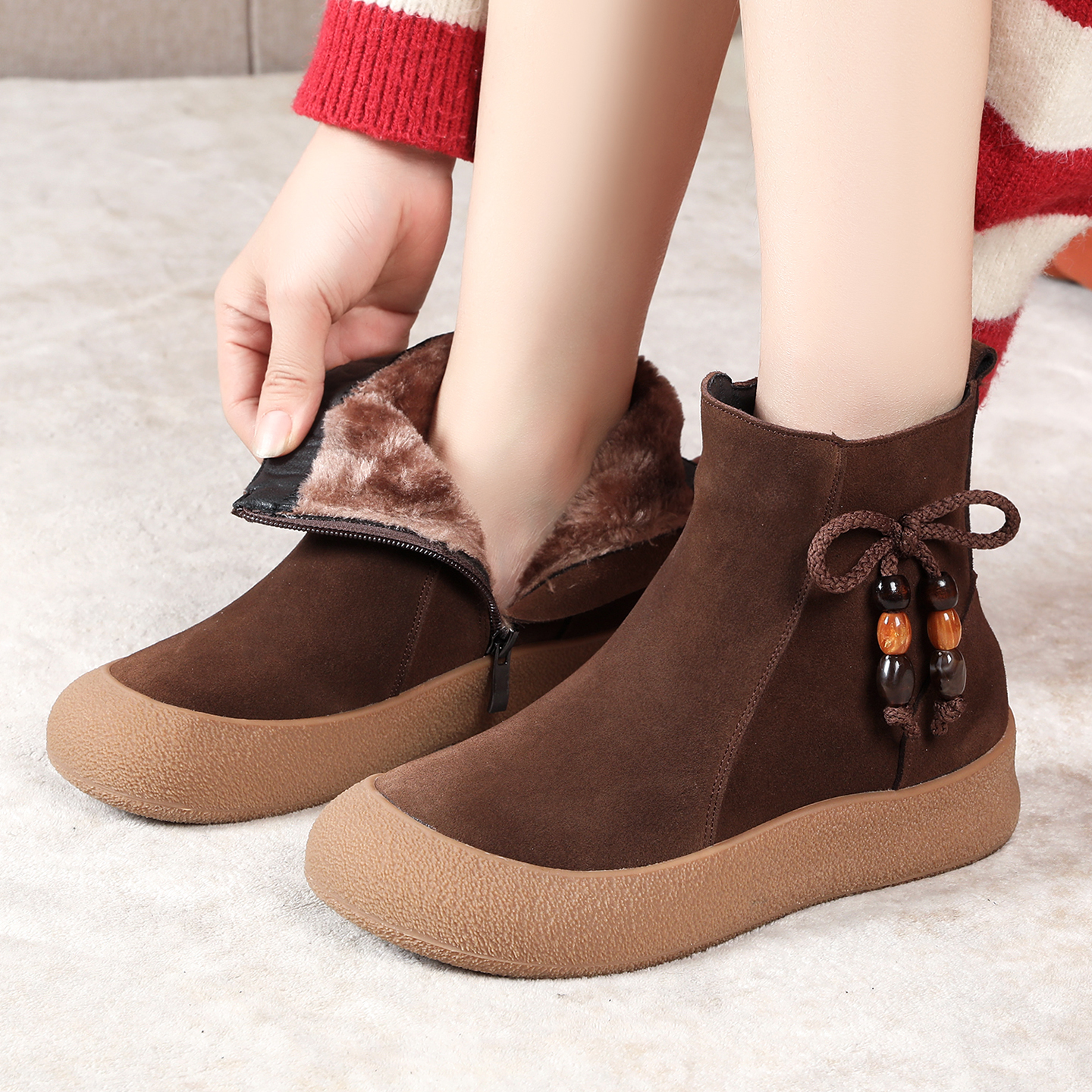 真皮雪地靴女棉鞋2025新款冬季女鞋加绒勃肯鞋厚底马丁靴大头短靴