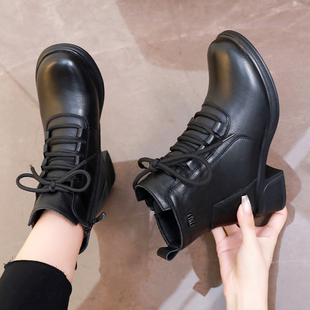 真皮马丁靴女2025新款秋冬季皮鞋圆头休闲单靴子加绒棉鞋粗跟短靴