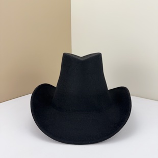 英伦纯色卷边毛呢礼帽魔术师英伦复古爵士帽休闲百搭大檐毛呢帽子