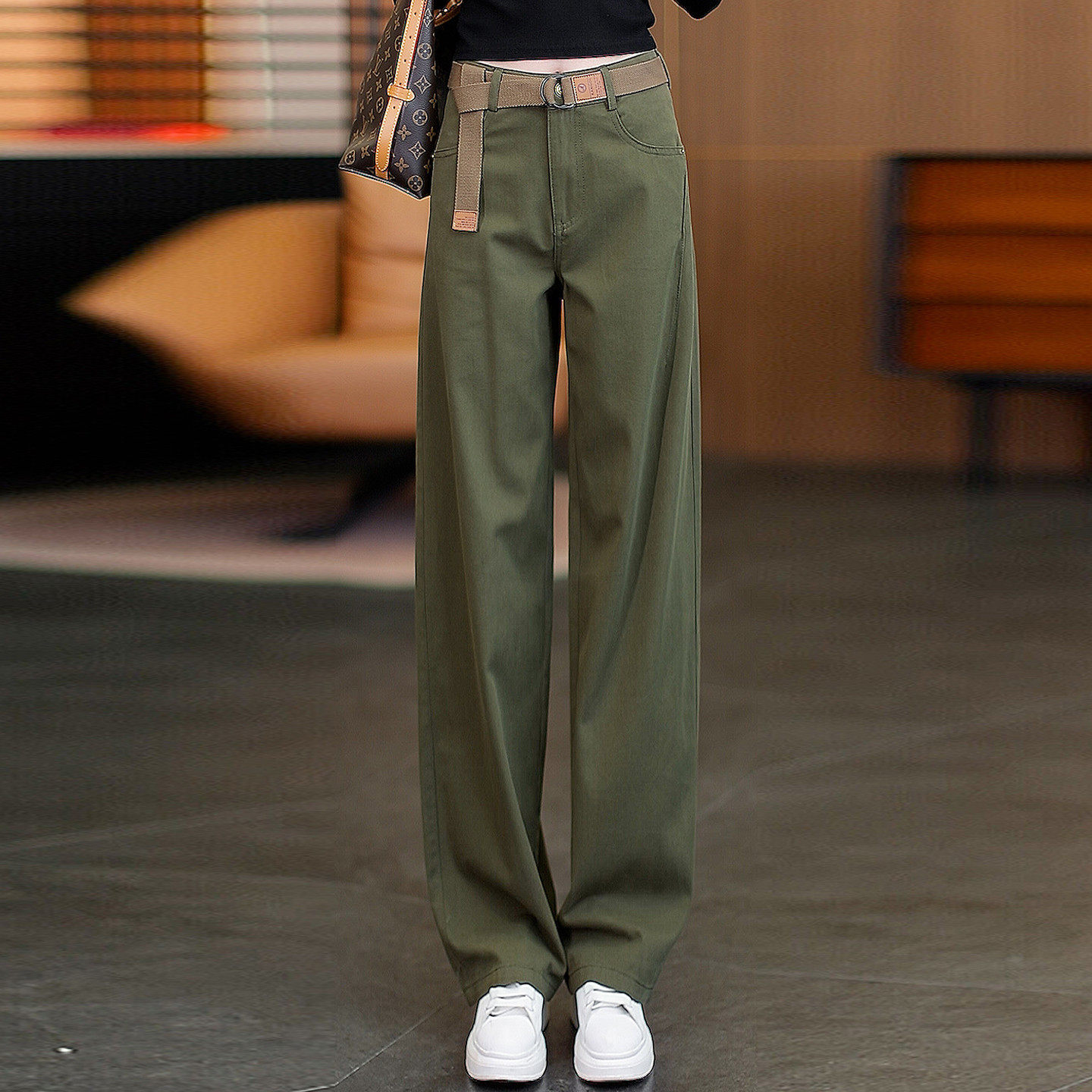 时尚窄版阔腿裤女2026春秋新款高腰显瘦牛仔裤宽松垂感直筒休闲裤