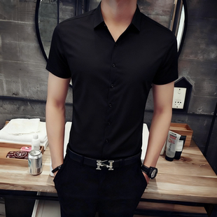 修身 免烫商务职业衬衣长袖 工服结婚夏季 白色男士 正装 衬衫 薄款 短袖