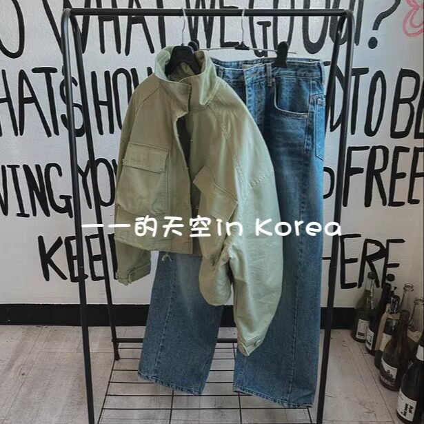 春装女款2025年新款韩国代购酷飒复古外套 短款宽松工装风夹克