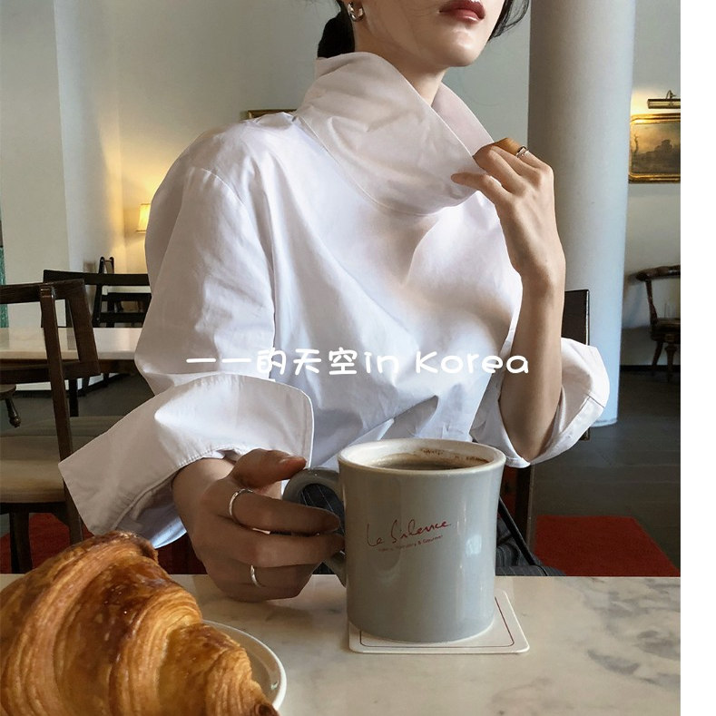 高智风高领上衣韩国代购正品2025秋女装新款独特系扣宽松长袖衬衫