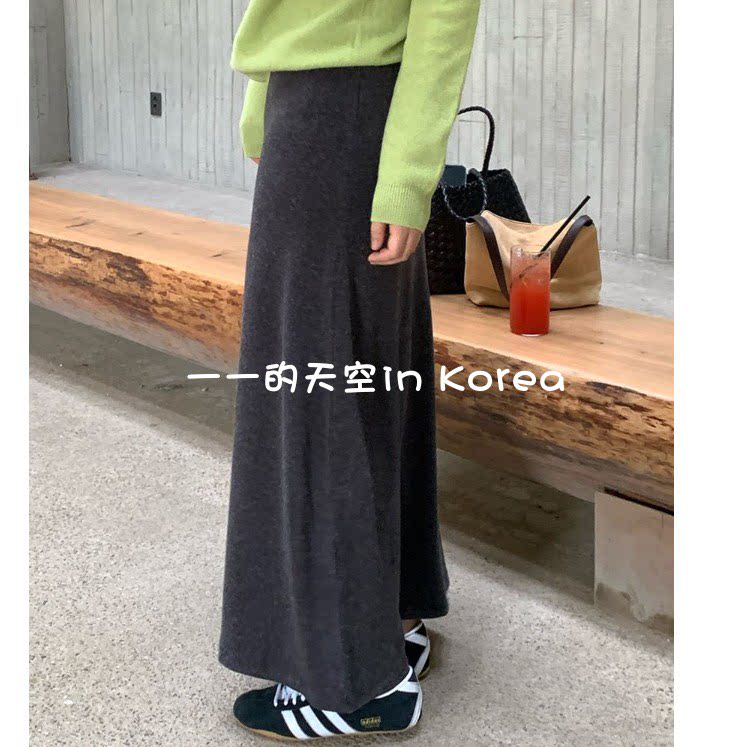 韩国代购半裙2025秋冬女装简约高级感纯色高腰显瘦A字型半身长裙
