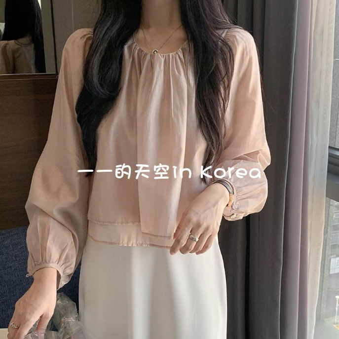 温柔风层次感上衣韩国代购正品2025秋季女装短款甜美宽松长袖衬衫