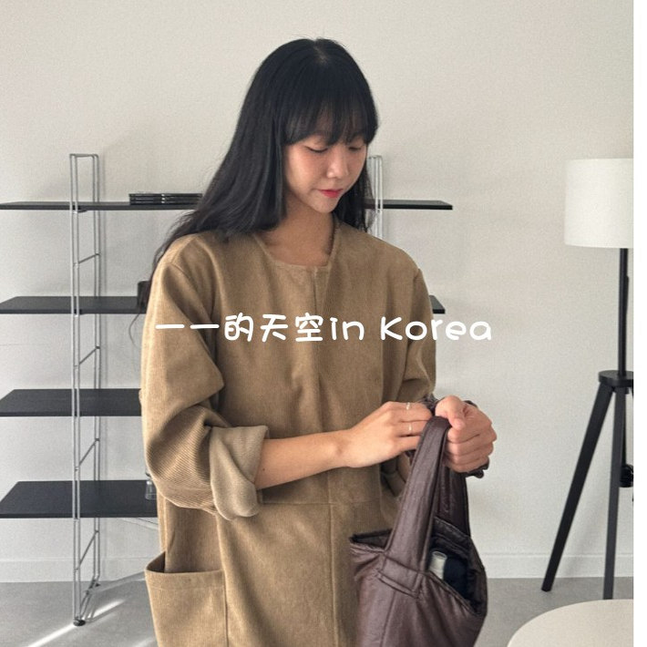 灯芯绒连衣裙韩国代购2025冬季女装新款加绒厚款宽松洋气长袖裙子