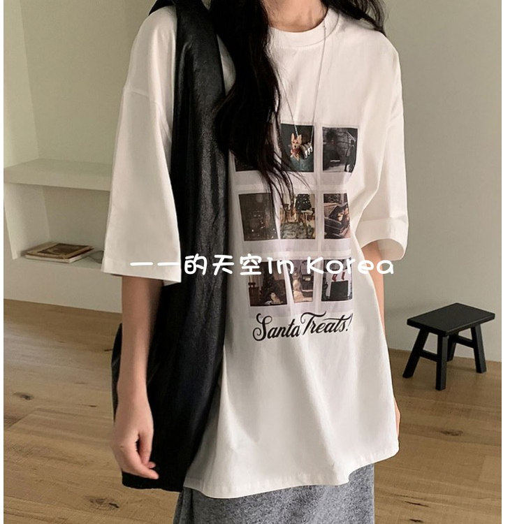 圣诞节氛围感印花tee 韩国代购正品2025秋冬女装纯棉宽松短袖t恤