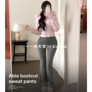 2025冬季 韩国代购 女装 新款 修身 松紧腰舒适保暖贴身长裤 弹力喇叭裤