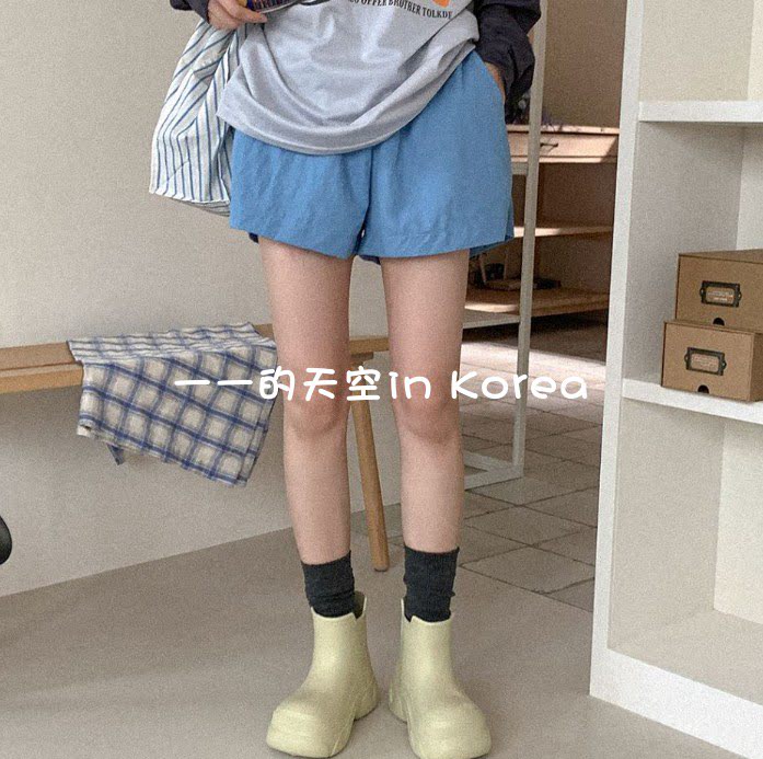 韩国代购短裤2026春夏装新款简约百搭纯色松紧腰直筒休闲女士热裤