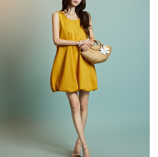 2025夏装 正品 新品 短款 亚麻连衣裙 千金风气球裙 洋气无袖 韩国代购