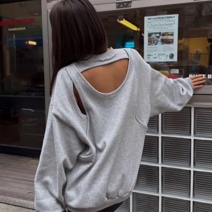 小心机设计感露背上衣韩国代购正品2025春季女装宽松潮款加绒卫衣