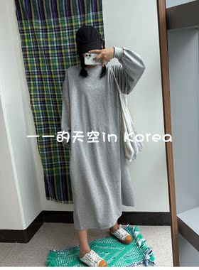 宽松大版卫衣裙 韩国代购2025秋装新款简约风纯色长袖连衣裙