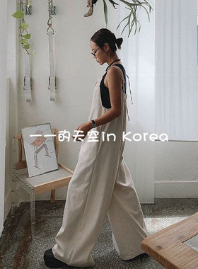 潮款个性连体裤韩国代购2025夏季新款不对称宽松吊带连衣裤女
