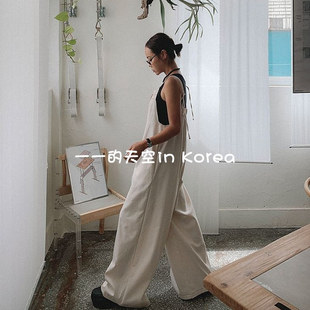 韩国代购 女 个性 不对称宽松吊带连衣裤 潮款 新款 正品 连体裤 2025夏季