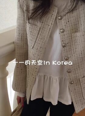 小香风短外套韩国东大门代购2025春装新款优雅气质粗花呢格纹上衣
