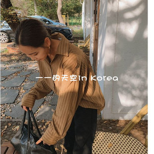 oversize条纹衬衣韩国代购正品2025秋冬女新款有调性宽松大码衬衫