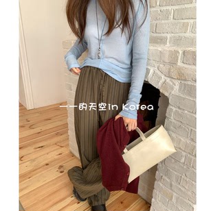 松弛感条纹裤韩国代购正品2025秋新款有调性松紧腰宽松显瘦直筒裤