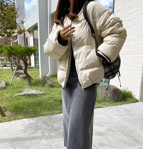 韩国代购外套2022冬新款女装 简单时尚气质撞色边宽松保暖羽绒服
