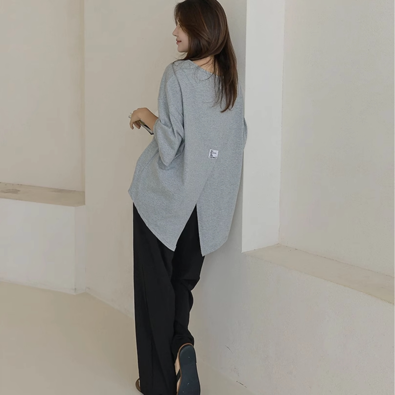 后开叉设计感tee韩国代购正品2025春夏新款随性宽松大码短袖t恤女