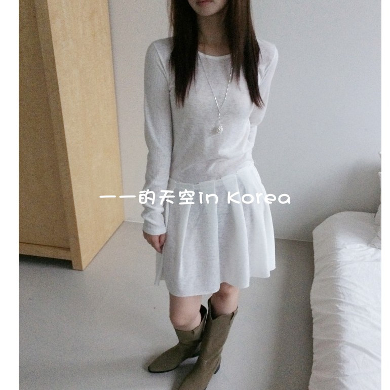 少女风连衣裙 韩国代购正品2025秋冬女装新款百褶裙摆长袖t恤裙