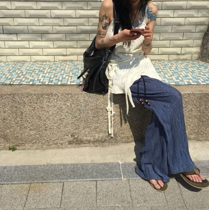 波西米亚风裤子韩国代购2025夏新款系带松紧腰宽松褶皱显瘦直筒裤