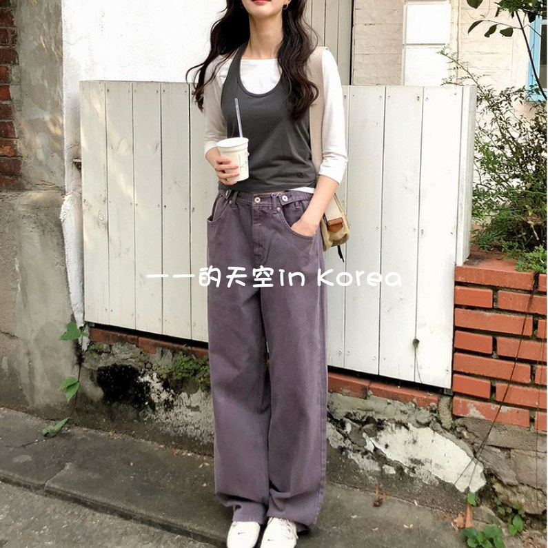 复古风直筒裤韩国代购东大门2025秋新款舒适百搭高腰宽松显瘦长裤