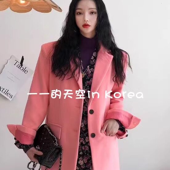 现 清仓韩国高级感人间富贵花既视感颜色独特宽松西装式毛呢外套