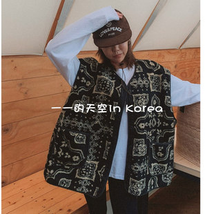 有调性民族风马夹韩国代购2025冬女装新款宽松小众保暖羊羔绒马甲